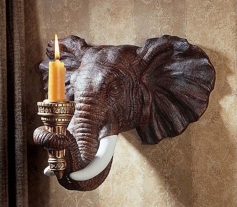 African Wildlife Elephant Wall Sconce Candle Holder Design Toscano