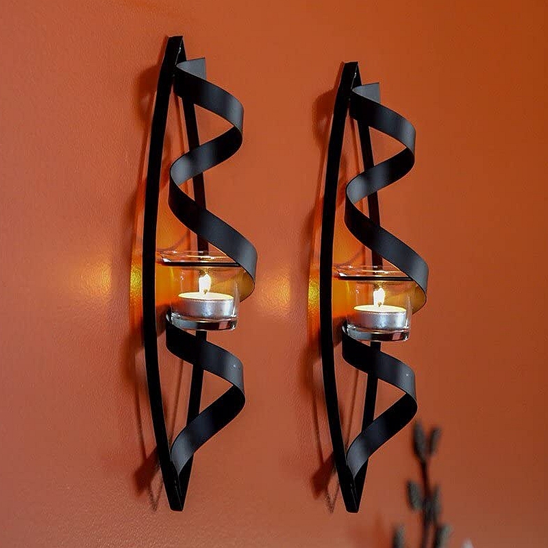 Lily Home Spiral Iron Metal Tealight Candle Wall Sconces