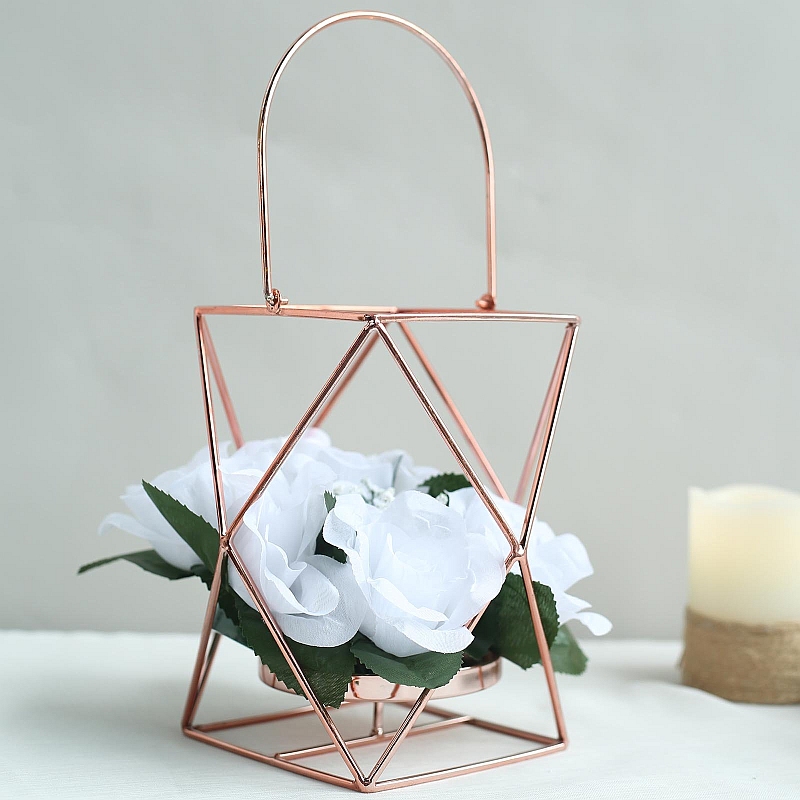 Rose Gold Metal Geometric Candle Holder Efavormart