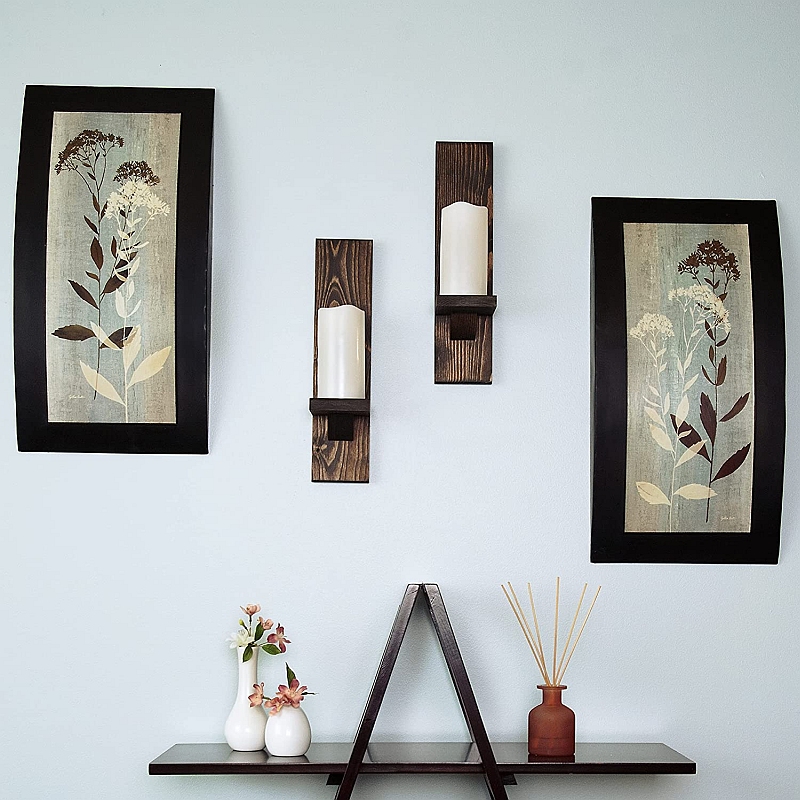 Wood Wall Sconce Candle Holder Set