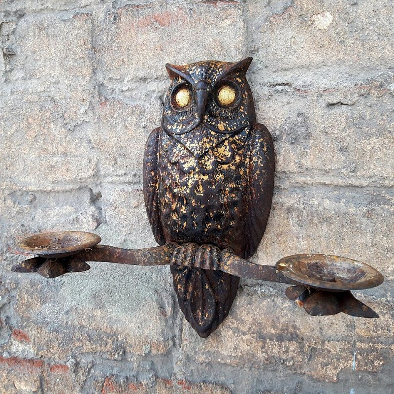 Cast Iron Owl Wall Candle Holder