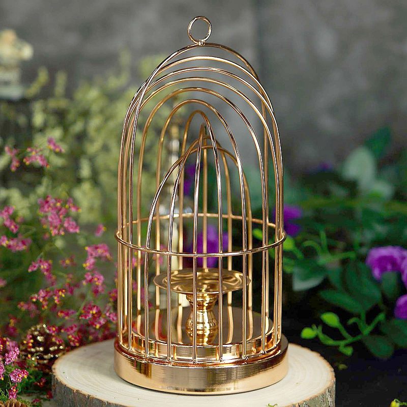Gold Metal Cage Pillar Candle Holders