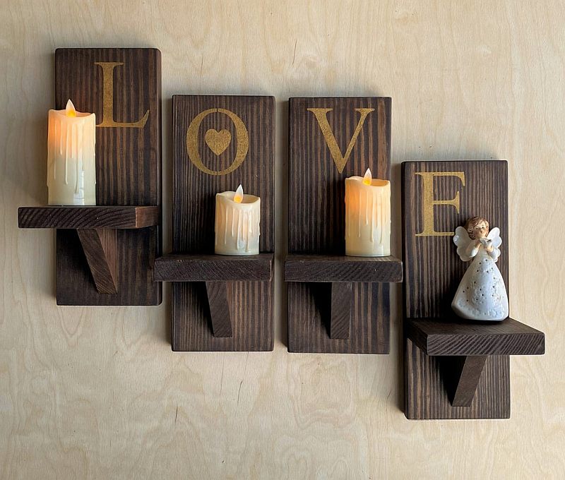 Personalized Wood Shelf Wall Candle Holder Littlebrosgiftshop