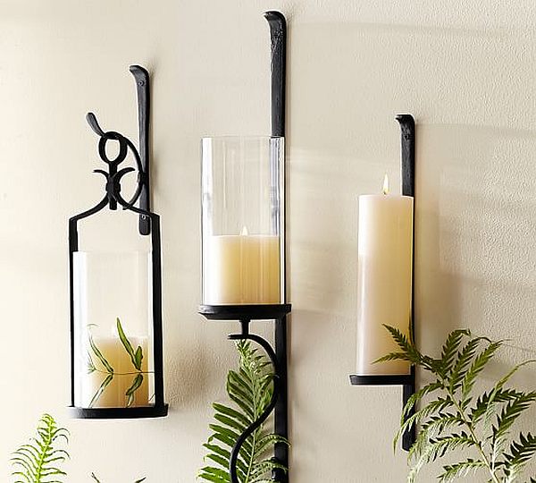 Hurricane Black Metal Wall Sconce Candle Holders