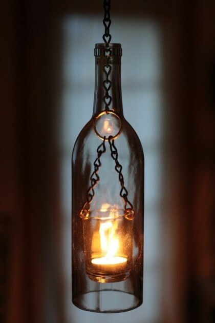 Lantern styled wine bottle pendant light