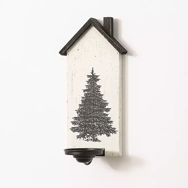 Painted Tree Fir Wood House Candle Sconce