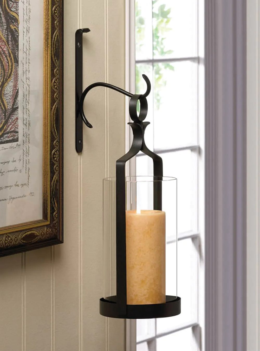Single Hanging Hurricane Glass Candle Wall Sconce