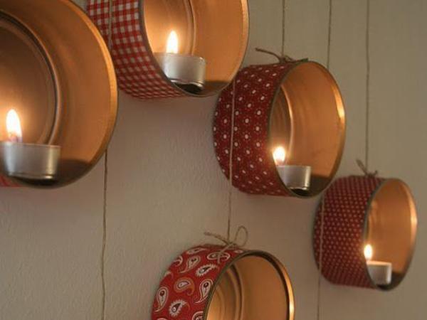 hanging candle holders using cans