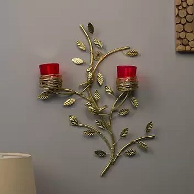 leaves gold wall sconce candle holder