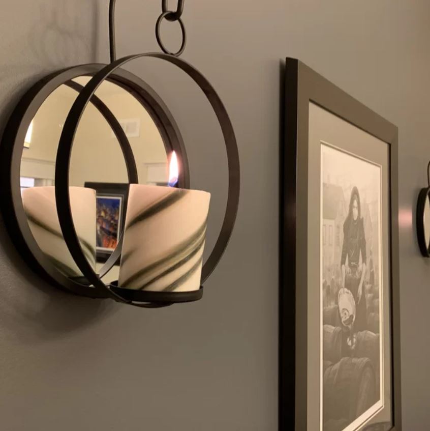 round mirror wall candle holder