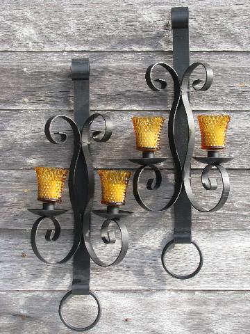 Huge Vintage Wrought Iron Candle Sconces Wall Candelabra Pair